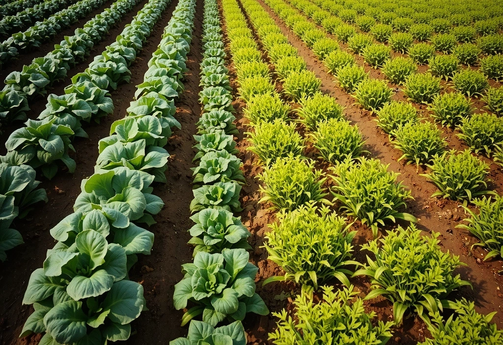 Sustainable farming practices with organic plants and farmers working in harmony with nature